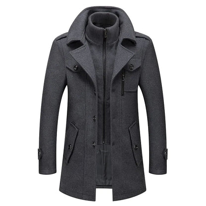 Winterjacke - Zip-Up - Kragen - Herren-Wollmantel - Herrenjacke-Grau-M-Chaps Herrenmode