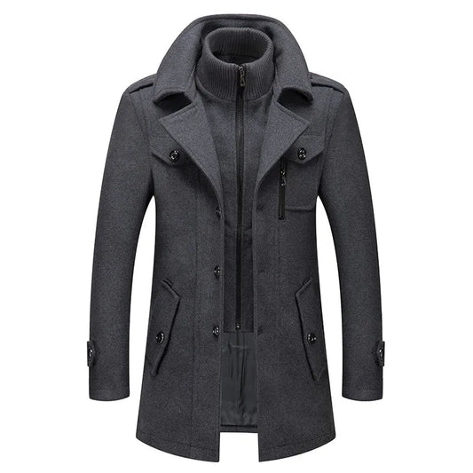 Winterjacke - Zip-Up - Kragen - Herren-Wollmantel - Herrenjacke-Grau-M-Chaps Herrenmode