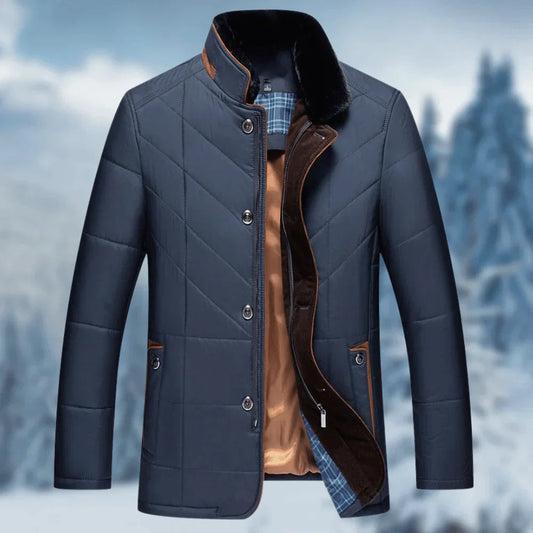 Winterjacke - Zip-Up - Stehkragen - Leichte Daunenjacke - Herren Wintermäntel Jacken-Blau-S-Chaps Herrenmode
