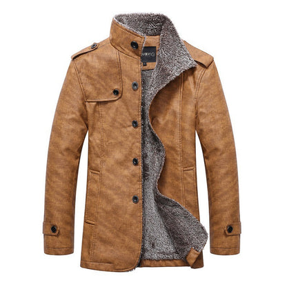 Winterjacke für Herren | Stehkragen | Warm | Jacke mit Sherpa | Slim Fit Wintermantel-Beige-M-Chaps Herrenmode