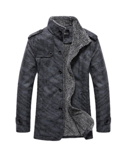 Winterjacke für Herren | Stehkragen | Warm | Jacke mit Sherpa | Slim Fit Wintermantel-Grau-M-Chaps Herrenmode