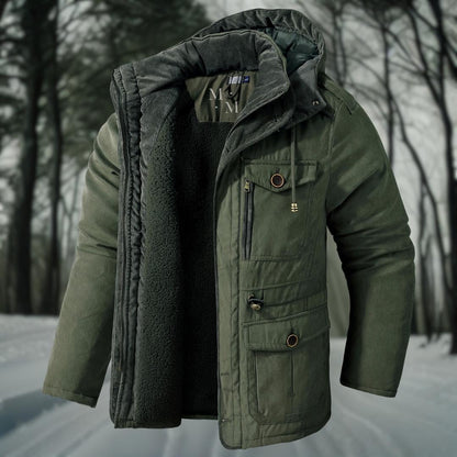Winterjacke – mit Kapuze – mit Fleece gefüttert - Daunenjacke – Wintermäntel und -jacken für Herren-Armeegrün-S-Chaps Herrenmode