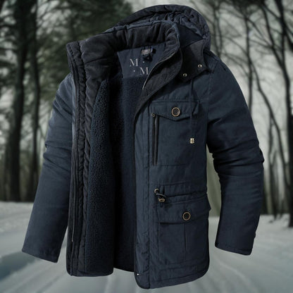 Winterjacke – mit Kapuze – mit Fleece gefüttert - Daunenjacke – Wintermäntel und -jacken für Herren-Blau-S-Chaps Herrenmode
