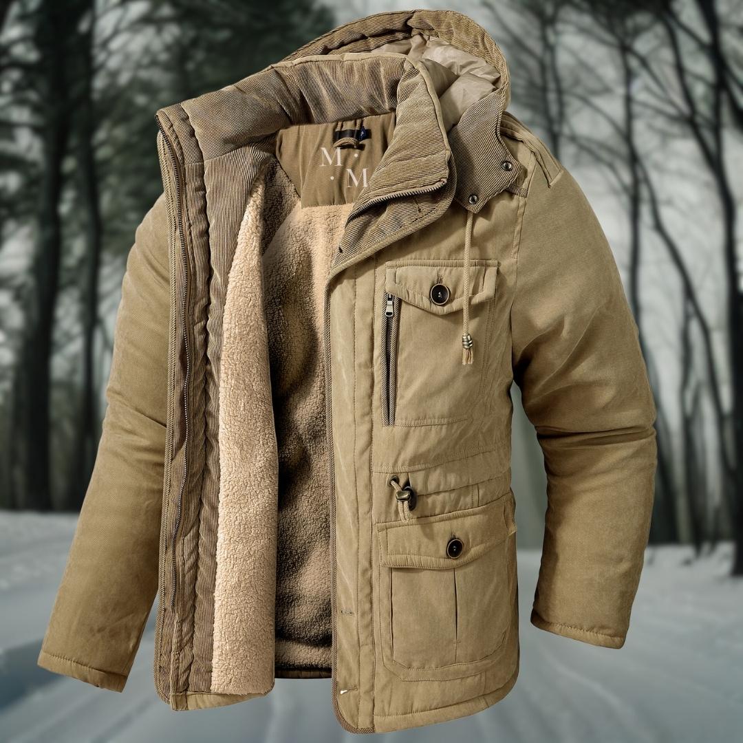 Winterjacke – mit Kapuze – mit Fleece gefüttert - Daunenjacke – Wintermäntel und -jacken für Herren-Khaki-S-Chaps Herrenmode