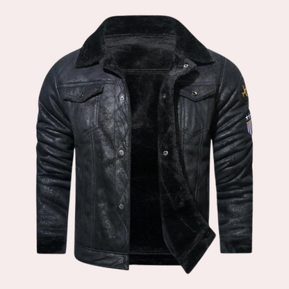 Winterlederjacke | Warm | Mit Fleece gefüttert | Fliegerjacke | Herren-Pilotenjacke-Chaps Herrenmode