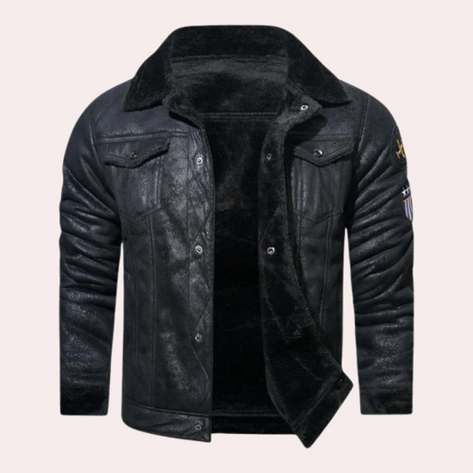 Winterlederjacke | Warm | Mit Fleece gefüttert | Fliegerjacke | Herren-Pilotenjacke-Chaps Herrenmode