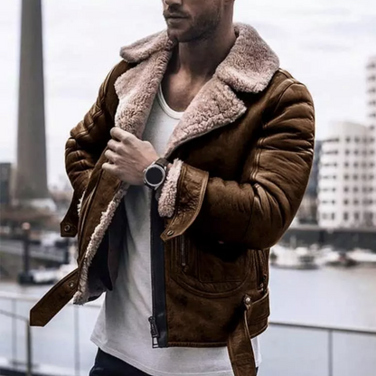 Winterlederjacke – mit Fleecefutter – mit Sherpafutter – Bikerjacke – Herrenlederjacke-Hellbraun-S-Chaps Herrenmode