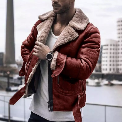 Winterlederjacke – mit Fleecefutter – mit Sherpafutter – Bikerjacke – Herrenlederjacke-Rot-S-Chaps Herrenmode