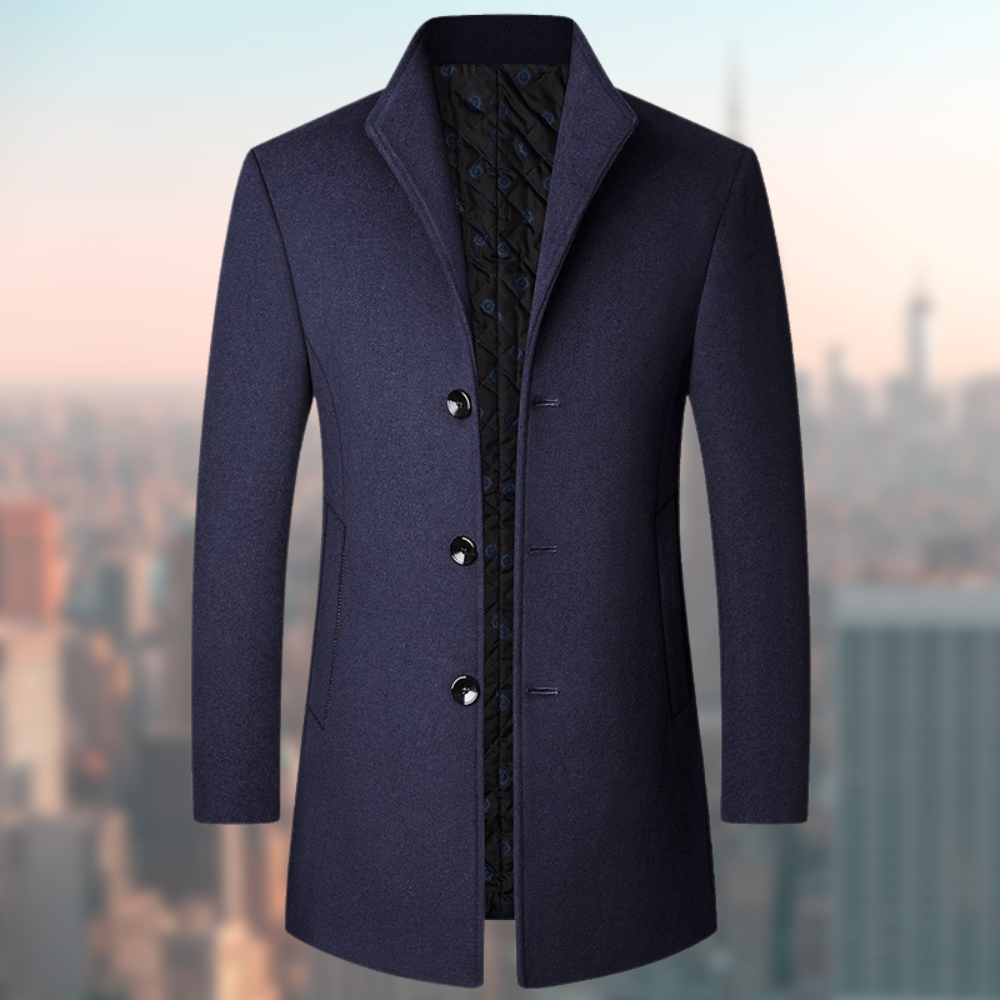 Wintermantel – Eleganter, Einreihiger Wollmantel für Herren-Dunkelblau-S-Chaps Herrenmode