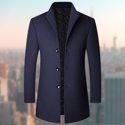 Wintermantel – Eleganter, Einreihiger Wollmantel für Herren-Dunkelblau-S-Chaps Herrenmode