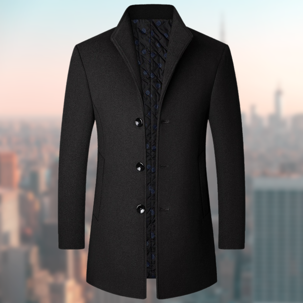 Wintermantel – Eleganter, Einreihiger Wollmantel für Herren-Schwarz-S-Chaps Herrenmode