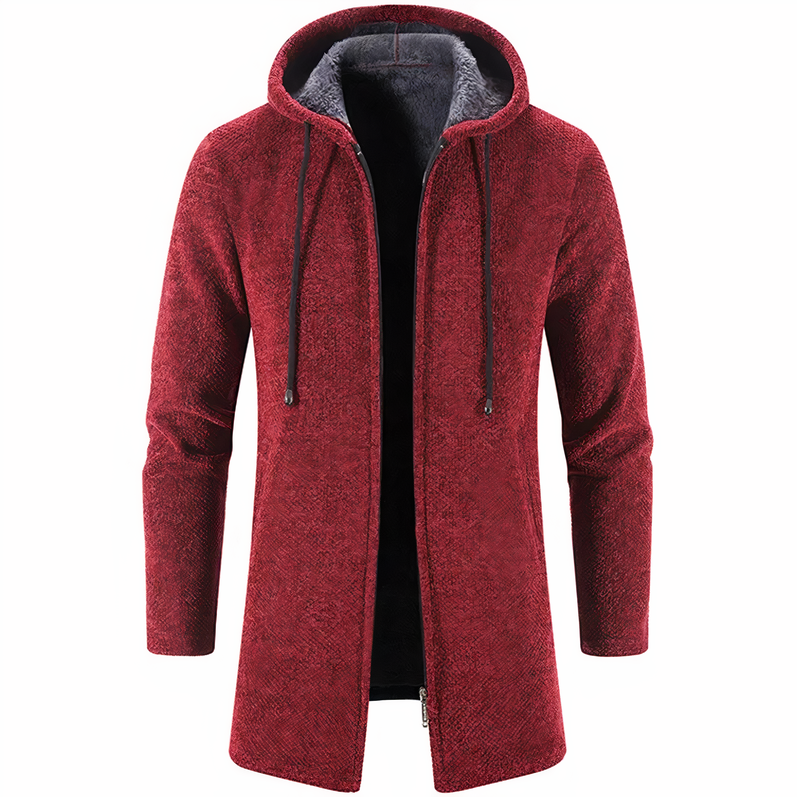 Wintermantel | Zip-Up | Fleece gefüttert | Kapuzenmantel | Herren Winterjacke-Burgunderrot-S-Chaps Herrenmode