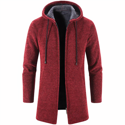 Wintermantel | Zip-Up | Fleece gefüttert | Kapuzenmantel | Herren Winterjacke-Burgunderrot-S-Chaps Herrenmode