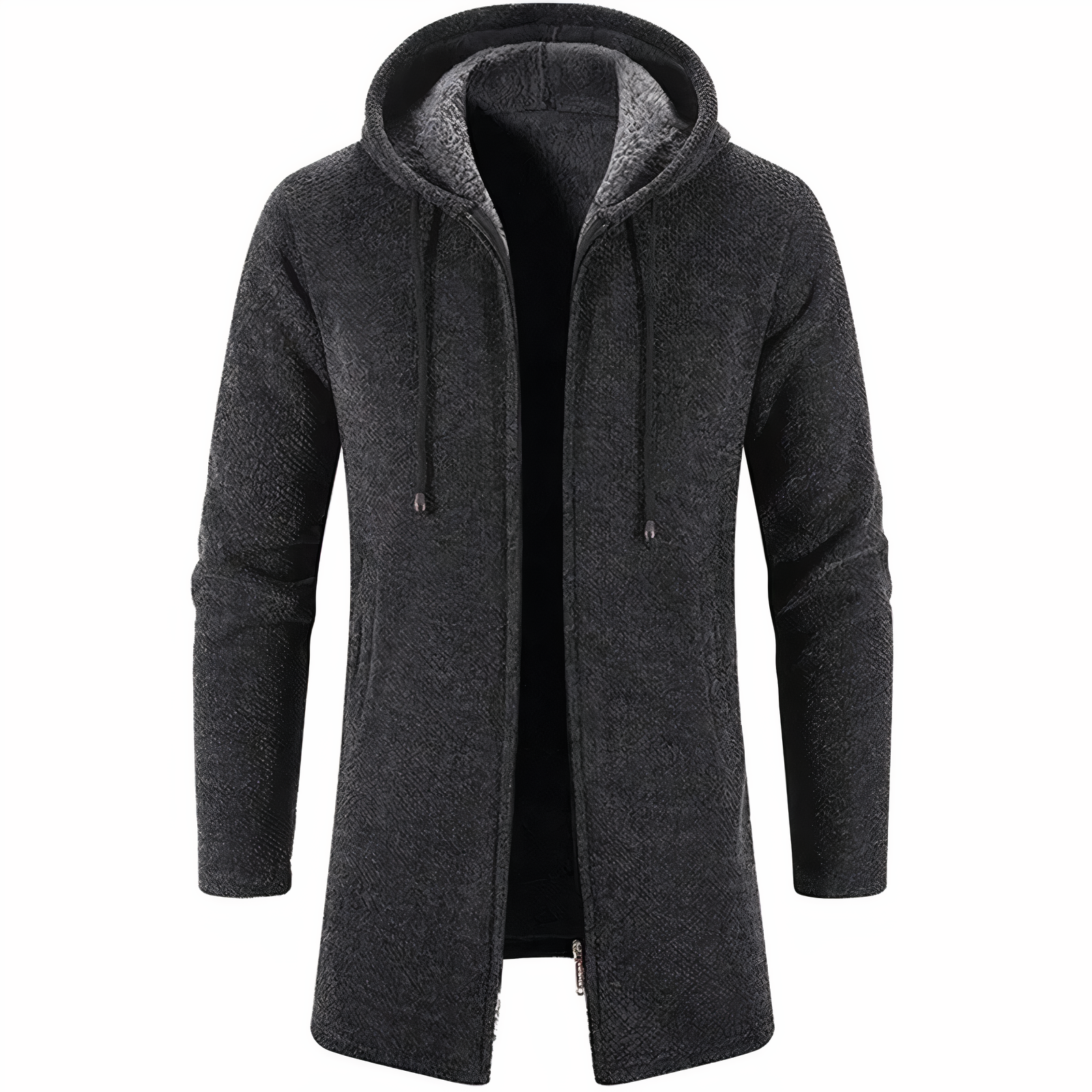 Wintermantel | Zip-Up | Fleece gefüttert | Kapuzenmantel | Herren Winterjacke-Dunkelgrau-S-Chaps Herrenmode