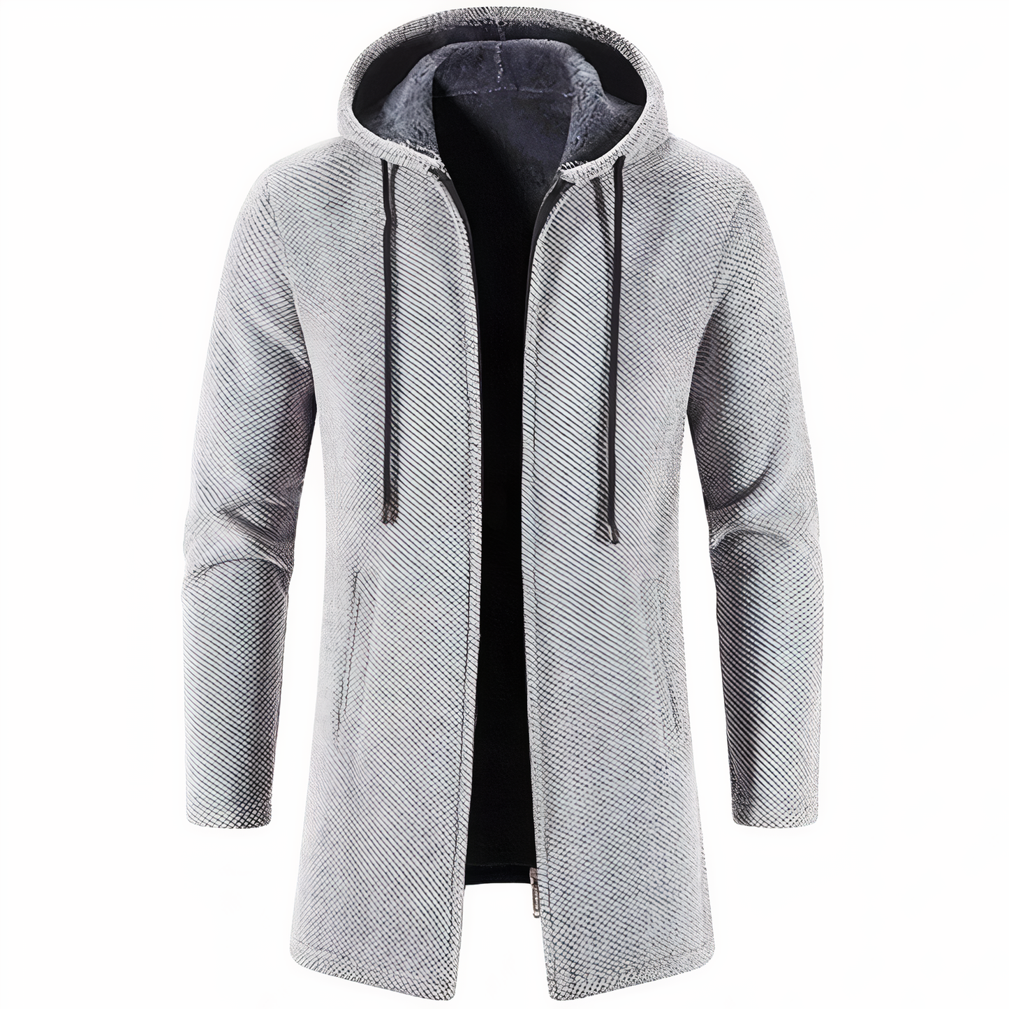 Wintermantel | Zip-Up | Fleece gefüttert | Kapuzenmantel | Herren Winterjacke-Hellgrau-S-Chaps Herrenmode