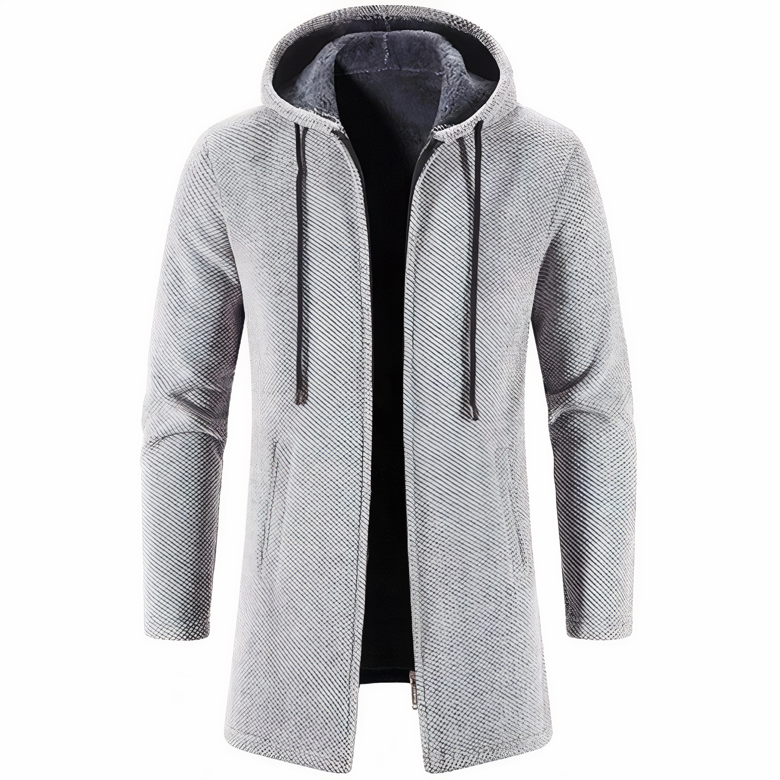 Wintermantel | Zip-Up | Fleece gefüttert | Kapuzenmantel | Herren Winterjacke-Hellgrau-S-Chaps Herrenmode