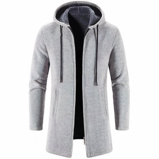 Wintermantel | Zip-Up | Fleece gefüttert | Kapuzenmantel | Herren Winterjacke-Hellgrau-S-Chaps Herrenmode