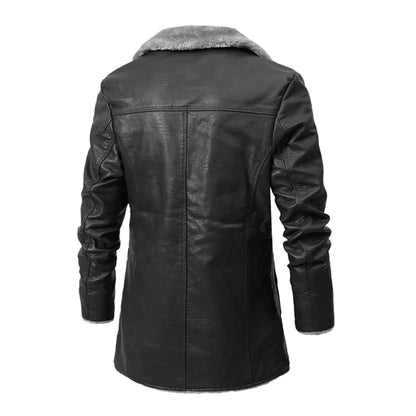 Wintermantel – mit Fell gefüttert – zum Knöpfen – lange Lederjacke – Wintermäntel und -jacken für Herren-Chaps Herrenmode