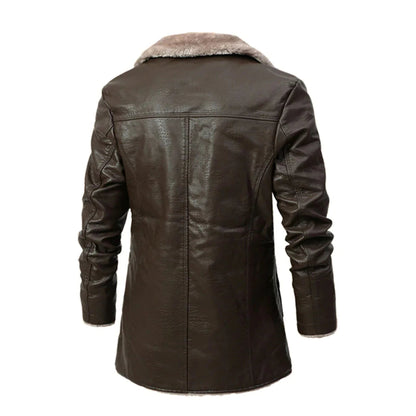 Wintermantel – mit Fell gefüttert – zum Knöpfen – lange Lederjacke – Wintermäntel und -jacken für Herren-Chaps Herrenmode
