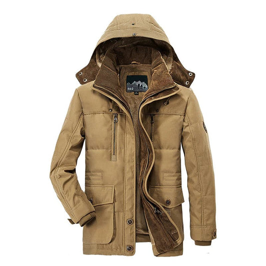 Winterparka | Kapuze | Fleece gefüttert | Schneejacke | Winterjacken für Männer-Khaki-M-Chaps Herrenmode