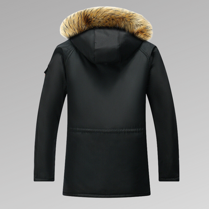 Winterparka – warme Herren-Steppjacke mit Fellkapuze und Steppfutter-Chaps Herrenmode