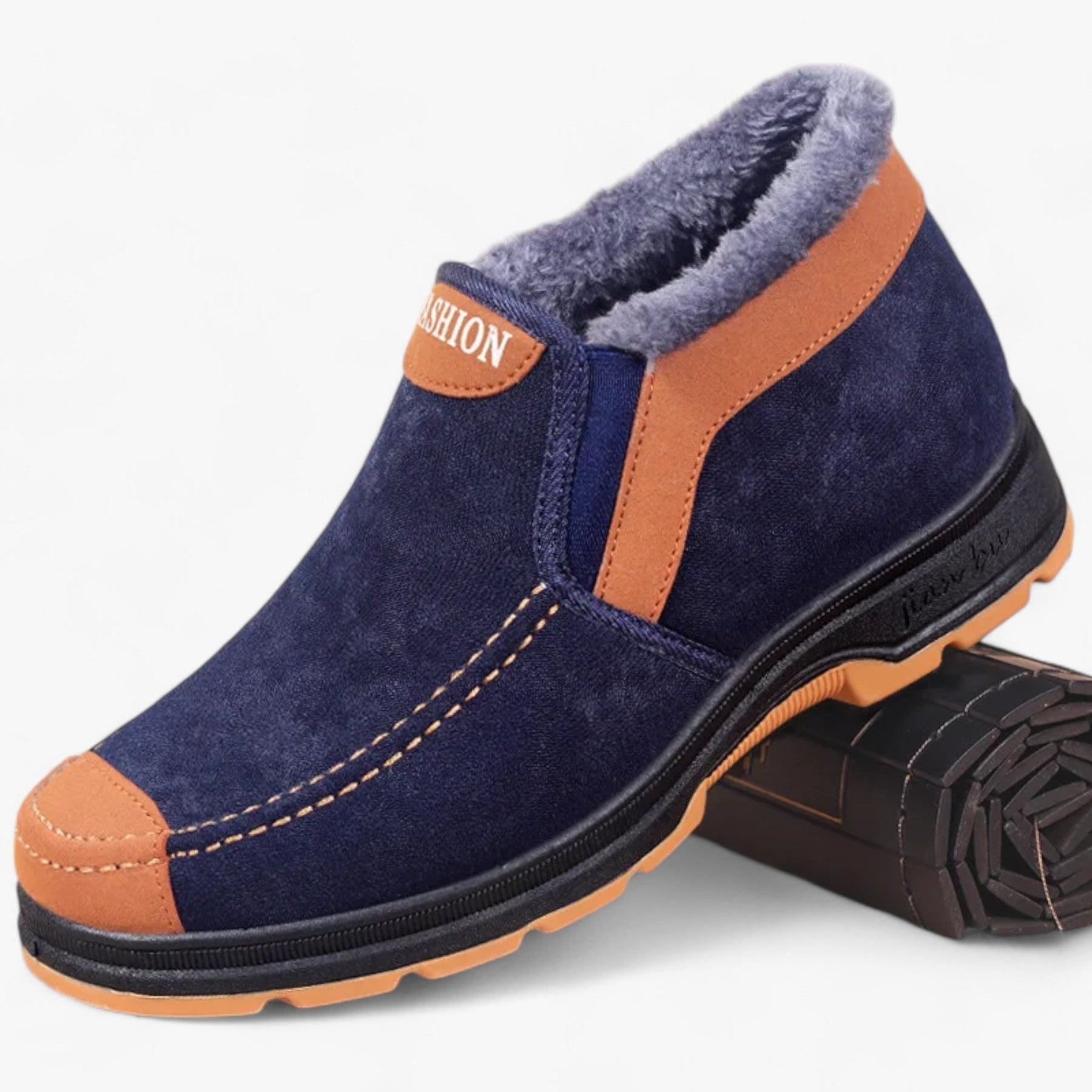 Winterschuhe | mit Fleece gefüttert | rutschfest | Slip-On-Schuhe | Herrenschuhe-Blau-39-Chaps Herrenmode