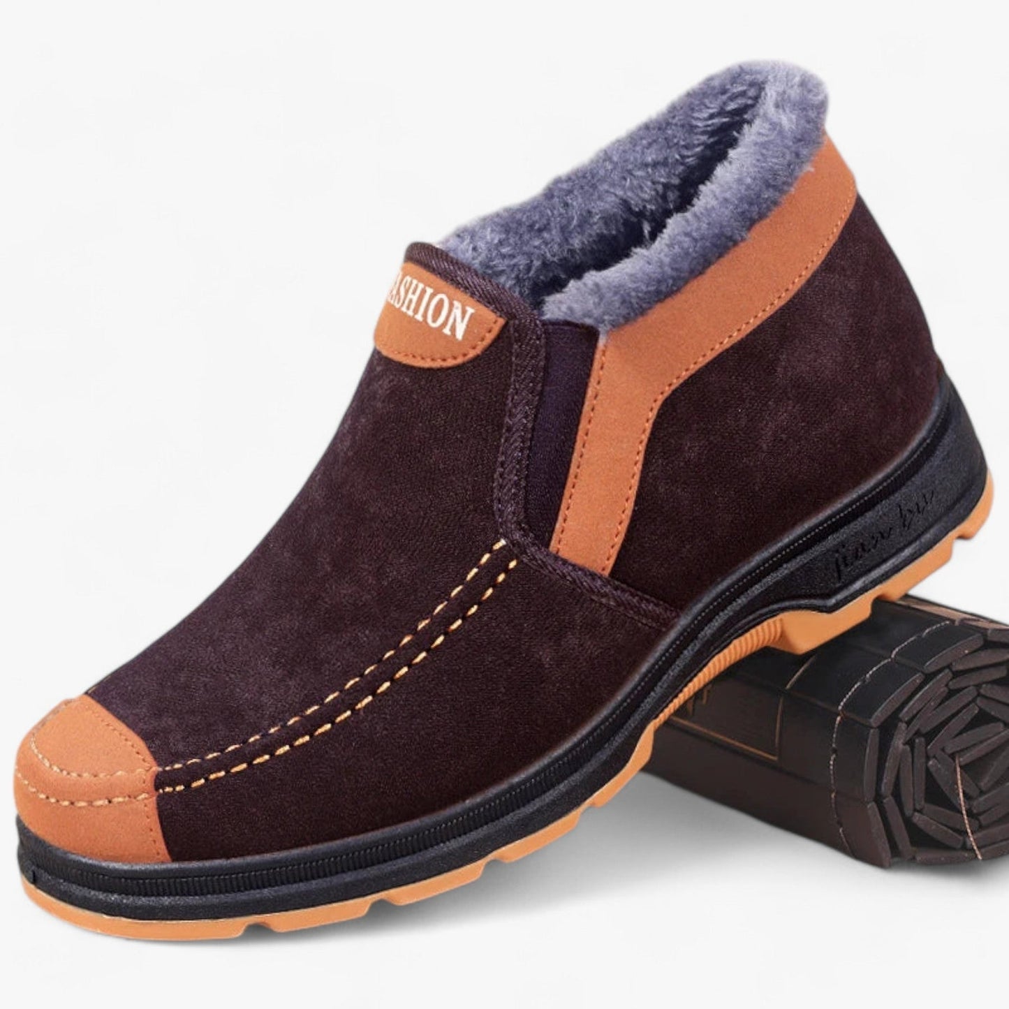 Winterschuhe | mit Fleece gefüttert | rutschfest | Slip-On-Schuhe | Herrenschuhe-Braun-39-Chaps Herrenmode