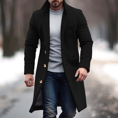 Woll-Trenchcoat – Einreihiger Winter-Trenchcoat für Herren-Schwarz-M-Chaps Herrenmode