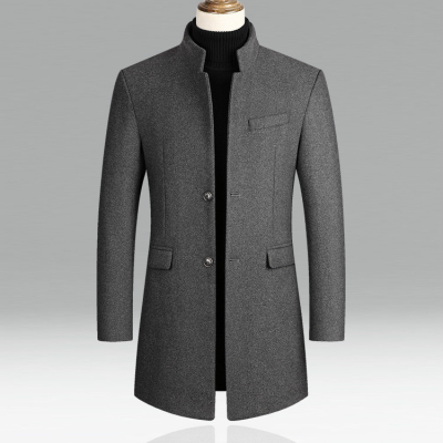 Woll-Trenchcoat – Formal – Klassisch – Einreihiger Mantel – Herrenjacken-Grau-S-Chaps Herrenmode