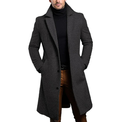 Woll-Trenchcoat | Formell | Einreihig | Winter-Trenchcoat | Herrenmäntel-Dunkelgrau-S-Chaps Herrenmode