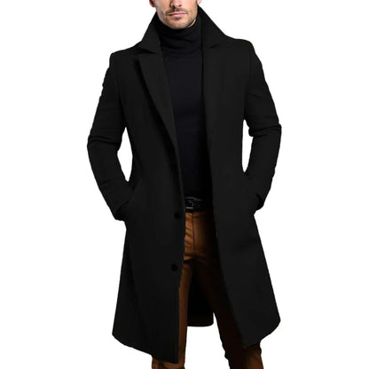 Woll-Trenchcoat | Formell | Einreihig | Winter-Trenchcoat | Herrenmäntel-Schwarz-S-Chaps Herrenmode