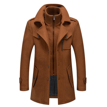 Wolljacke | Doppellagig | Einreihig | Winter Trenchcoat | Herren Winterjacke-Braun-S-Chaps Herrenmode