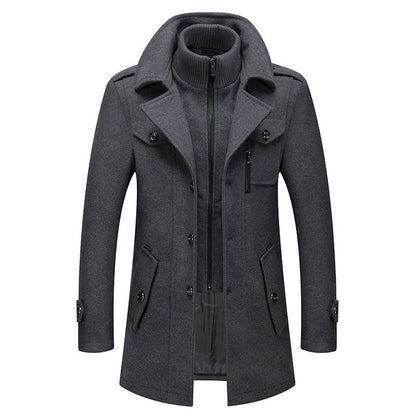 Wolljacke | Doppellagig | Einreihig | Winter Trenchcoat | Herren Winterjacke-Grau-S-Chaps Herrenmode