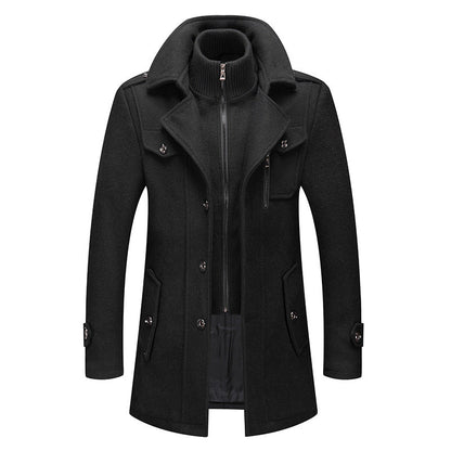 Wolljacke | Doppellagig | Einreihig | Winter Trenchcoat | Herren Winterjacke-Schwarz-S-Chaps Herrenmode