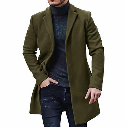 Wolljacke - Einreihig - Mittellang - Trenchcoat aus Wolle - Winterjacke für Männer-Armeegrün-M-Chaps Herrenmode