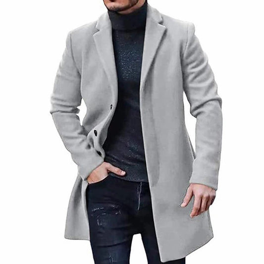 Wolljacke - Einreihig - Mittellang - Trenchcoat aus Wolle - Winterjacke für Männer-Grau-M-Chaps Herrenmode