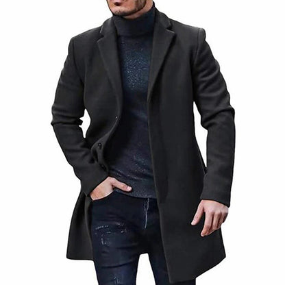Wolljacke - Einreihig - Mittellang - Trenchcoat aus Wolle - Winterjacke für Männer-Schwarz-M-Chaps Herrenmode