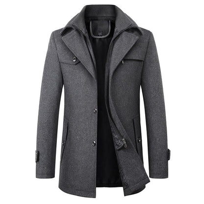 Wolljacke – einreihige, mittellange Winter-Trenchcoat-Jacke für Herren-Dunkelgrau-M-Chaps Herrenmode