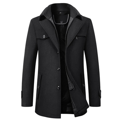 Wolljacke – einreihige, mittellange Winter-Trenchcoat-Jacke für Herren-Schwarz-M-Chaps Herrenmode