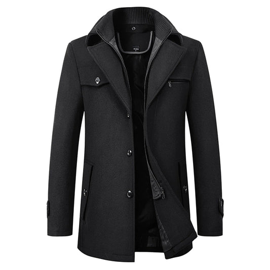 Wolljacke – einreihige, mittellange Winter-Trenchcoat-Jacke für Herren-Schwarz-M-Chaps Herrenmode