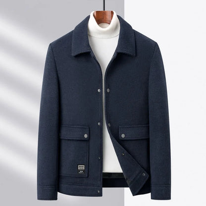 Wolljacke – kurze Herrenjacke mit Knöpfen und Taschen-Blau-M-Chaps Herrenmode