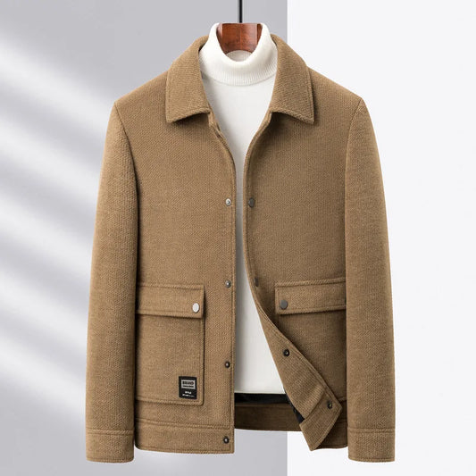 Wolljacke – kurze Herrenjacke mit Knöpfen und Taschen-Khaki-M-Chaps Herrenmode