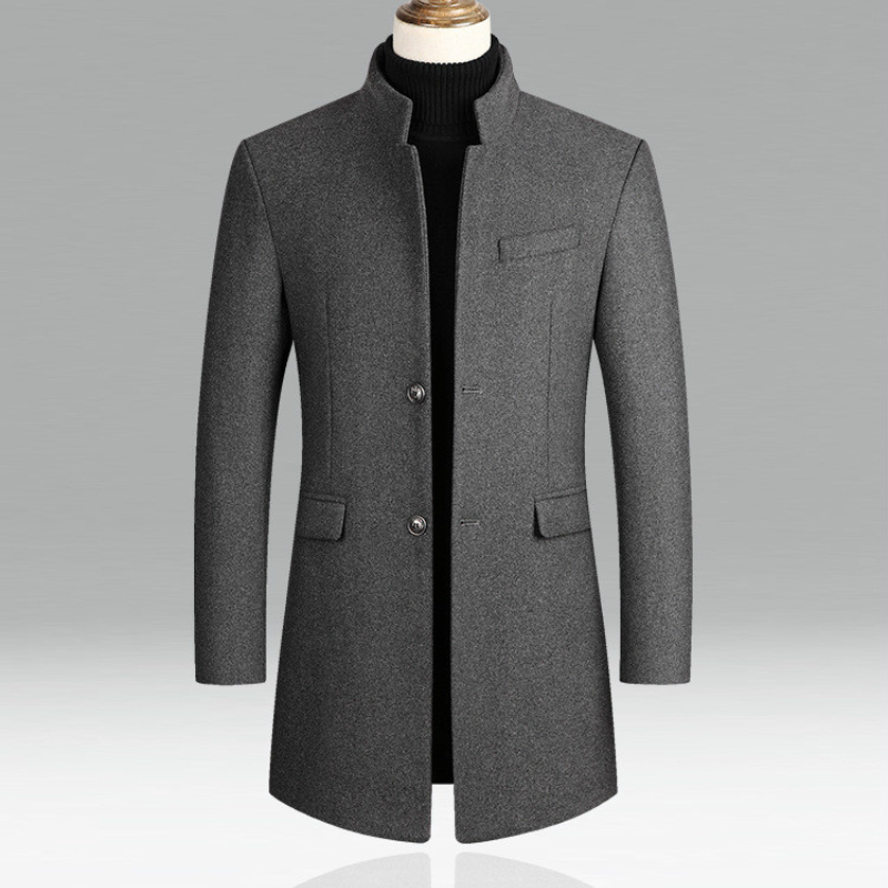Wollmantel - Einreihig - Stehkragen - Winterjacke - Herrenmantel-Grau-M-Chaps Herrenmode