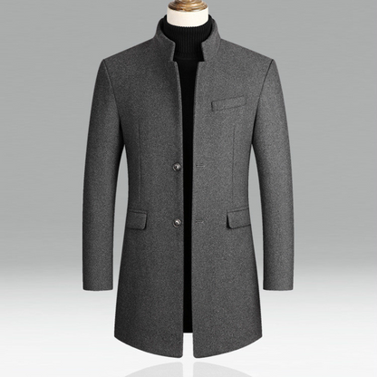 Wollmantel - Einreihig - Stehkragen - Winterjacke - Herrenmantel-Grau-M-Chaps Herrenmode