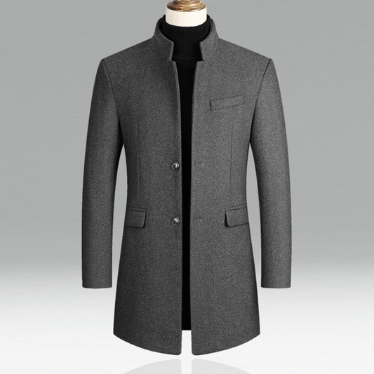 Wollmantel - Einreihig - Stehkragen - Winterjacke - Herrenmantel-Grau-M-Chaps Herrenmode