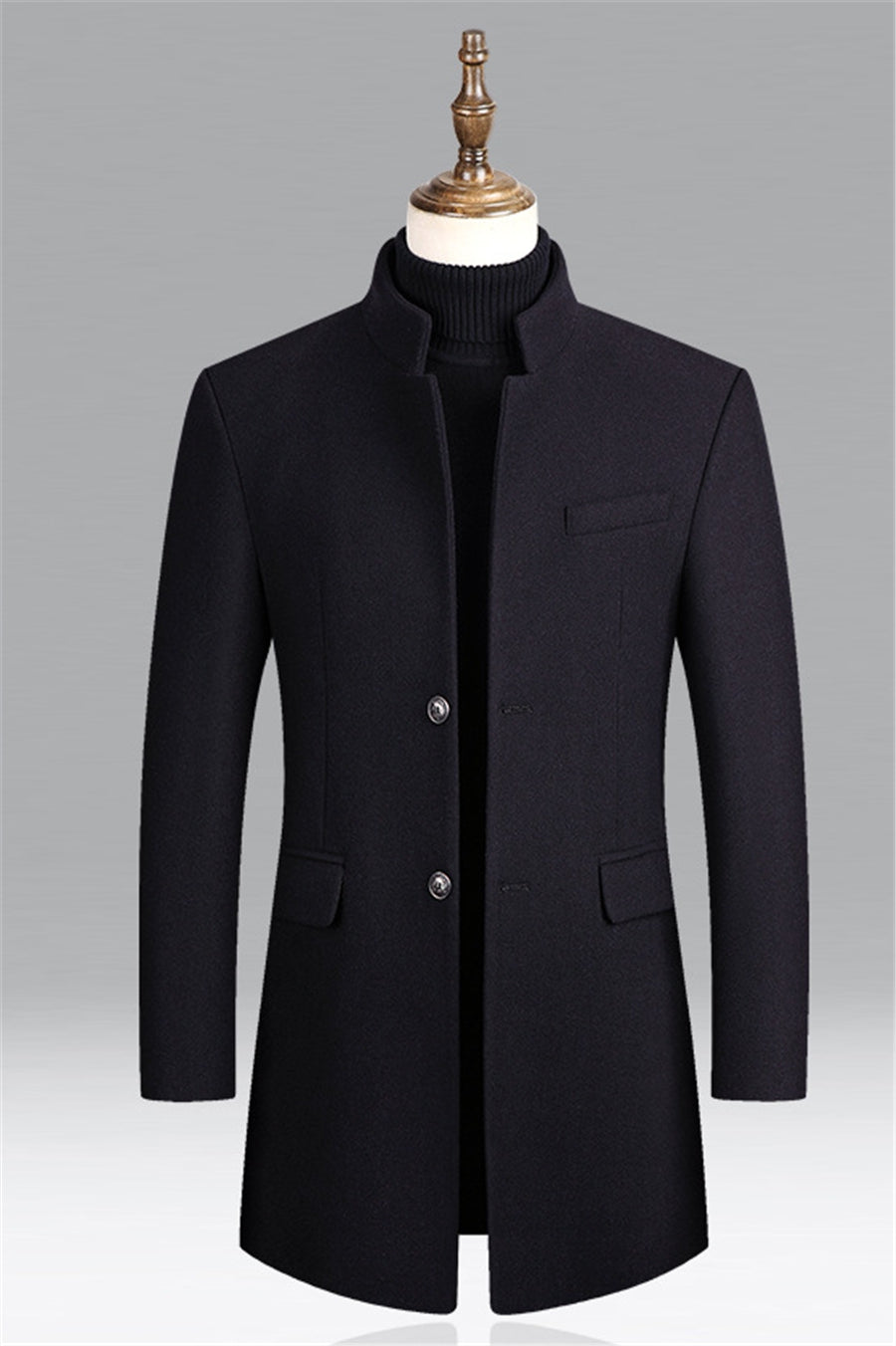 Wollmantel - Einreihig - Stehkragen - Winterjacke - Herrenmantel-Marineblau-M-Chaps Herrenmode