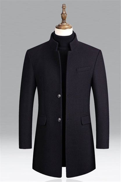 Wollmantel - Einreihig - Stehkragen - Winterjacke - Herrenmantel-Marineblau-M-Chaps Herrenmode