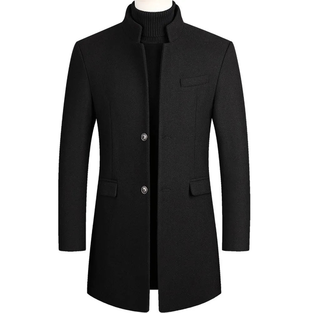 Wollmantel - Einreihig - Stehkragen - Winterjacke - Herrenmantel-Schwarz-M-Chaps Herrenmode