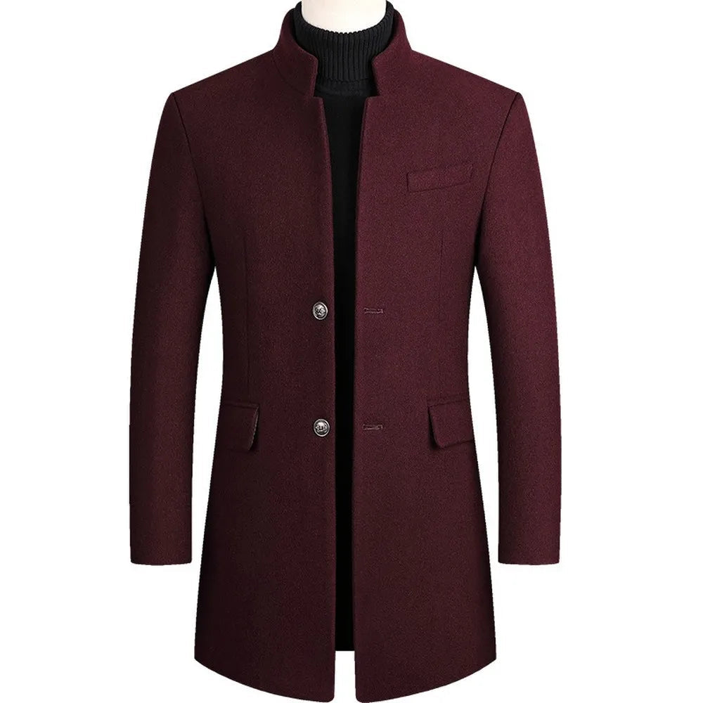 Wollmantel - Einreihig - Stehkragen - Winterjacke - Herrenmantel-Weinrot-M-Chaps Herrenmode