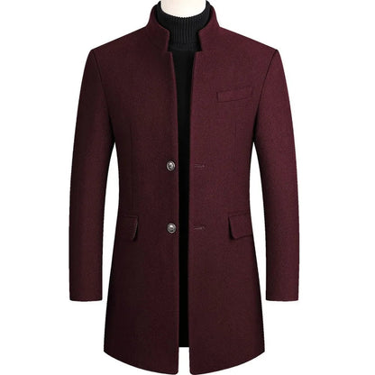 Wollmantel - Einreihig - Stehkragen - Winterjacke - Herrenmantel-Weinrot-M-Chaps Herrenmode